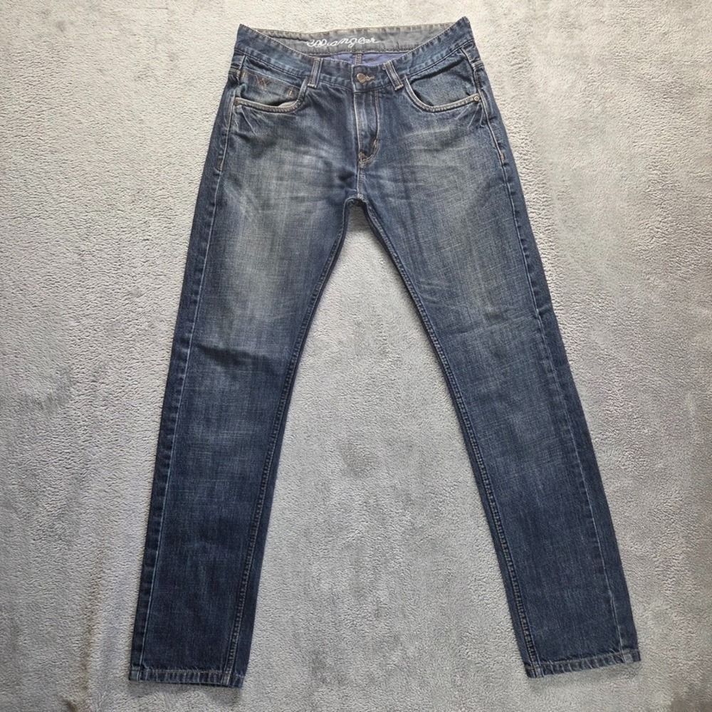 Wrangler Jeans Mens 34X32 Blue Slim Straight Low Rise Medium Wash Faded Denim